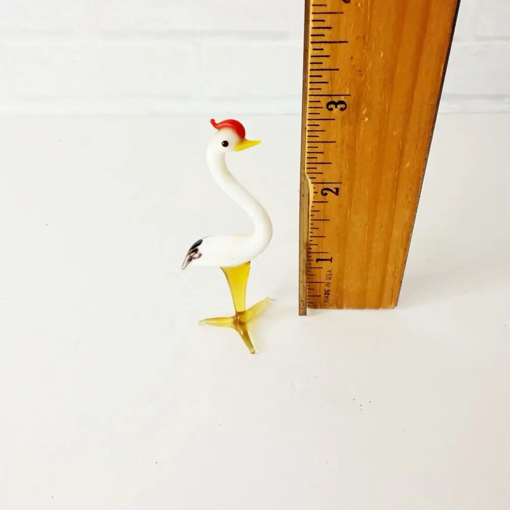 Vintage Murano Style Handblown Art Glass 3” Heron Bird Figurine White
